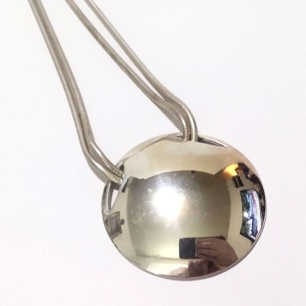 Chico's Silver Tone Large Dome Circle Pendant Statement Necklace 18" - Picture 6 of 8
